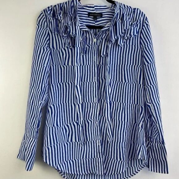 Banana Republic Striped Ruffle Tie Neck Blouse - Picture 9 of 13